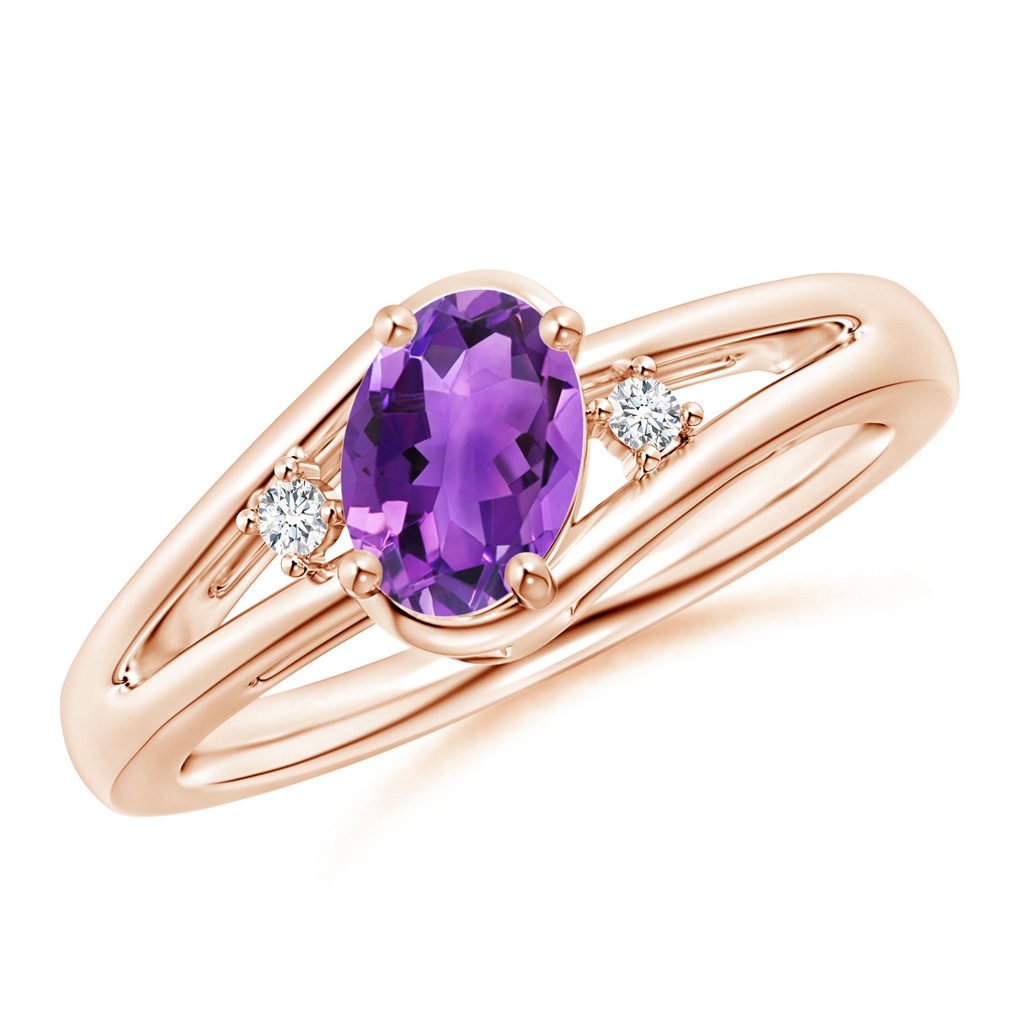 7x5mm AAA Amethyst and Diamond Split Shank Ring in Rose Gold