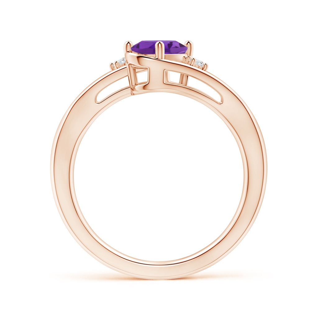 7x5mm AAA Amethyst and Diamond Split Shank Ring in Rose Gold Side-1