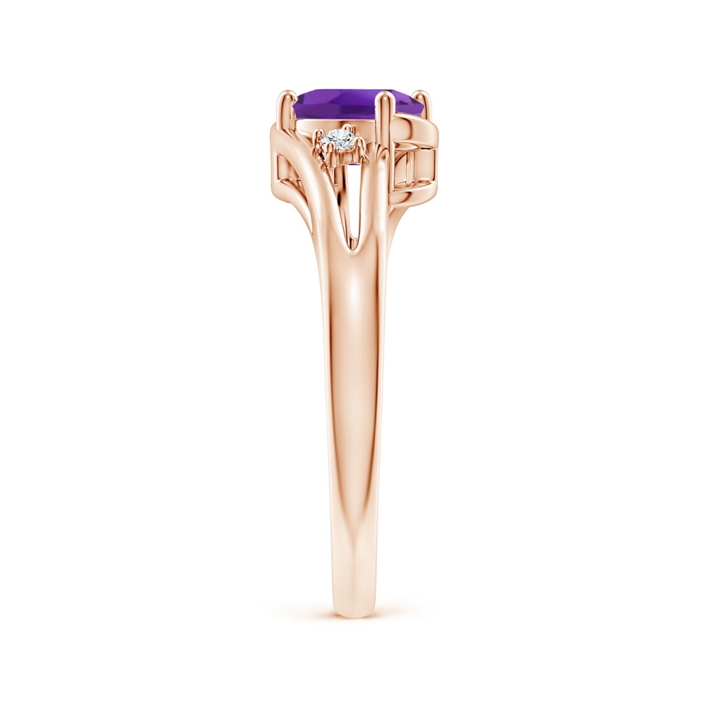 7x5mm AAA Amethyst and Diamond Split Shank Ring in Rose Gold Side-2