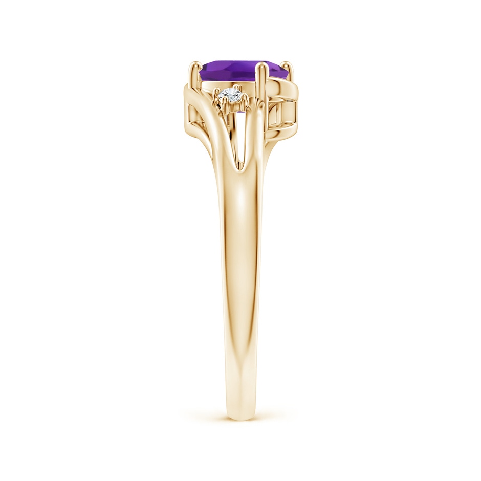 7x5mm AAA Amethyst and Diamond Split Shank Ring in Yellow Gold side-2