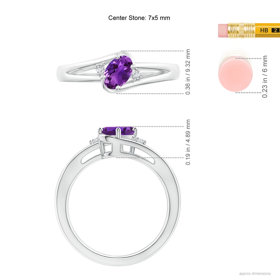 7x5mm AAAA Amethyst and Diamond Split Shank Ring in White Gold ruler