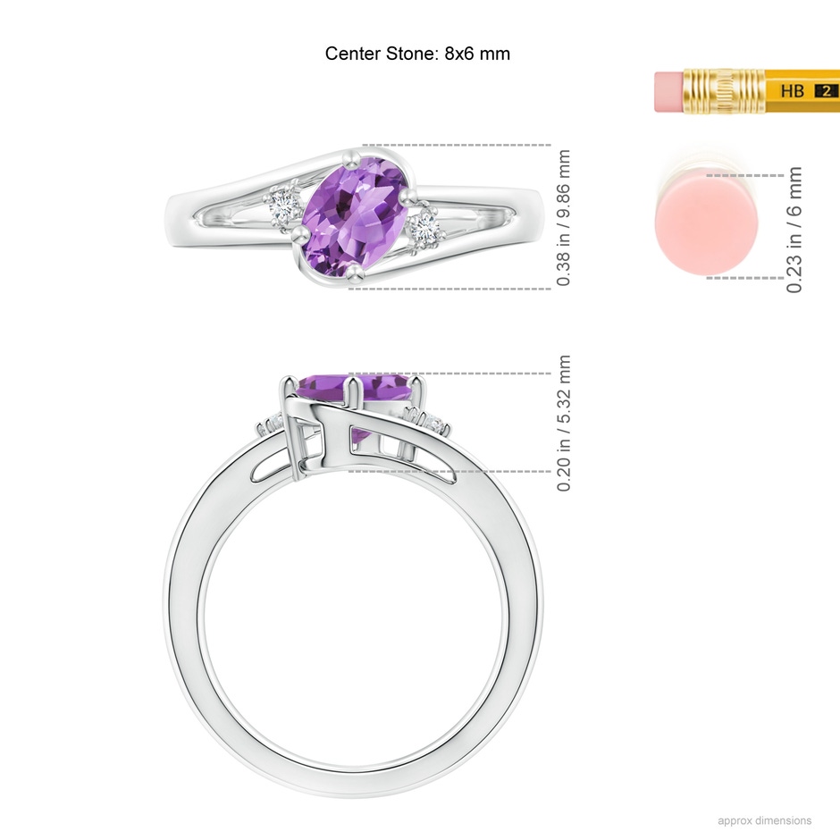 8x6mm A Amethyst and Diamond Split Shank Ring in White Gold ruler