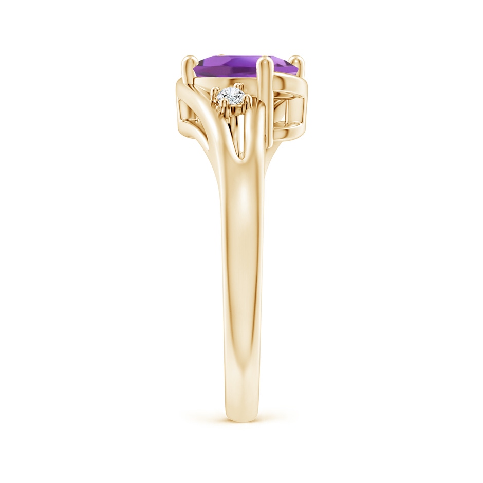 8x6mm A Amethyst and Diamond Split Shank Ring in Yellow Gold side-2