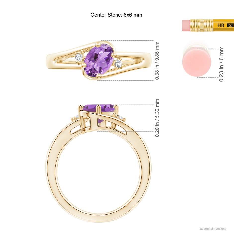 8x6mm A Amethyst and Diamond Split Shank Ring in Yellow Gold ruler
