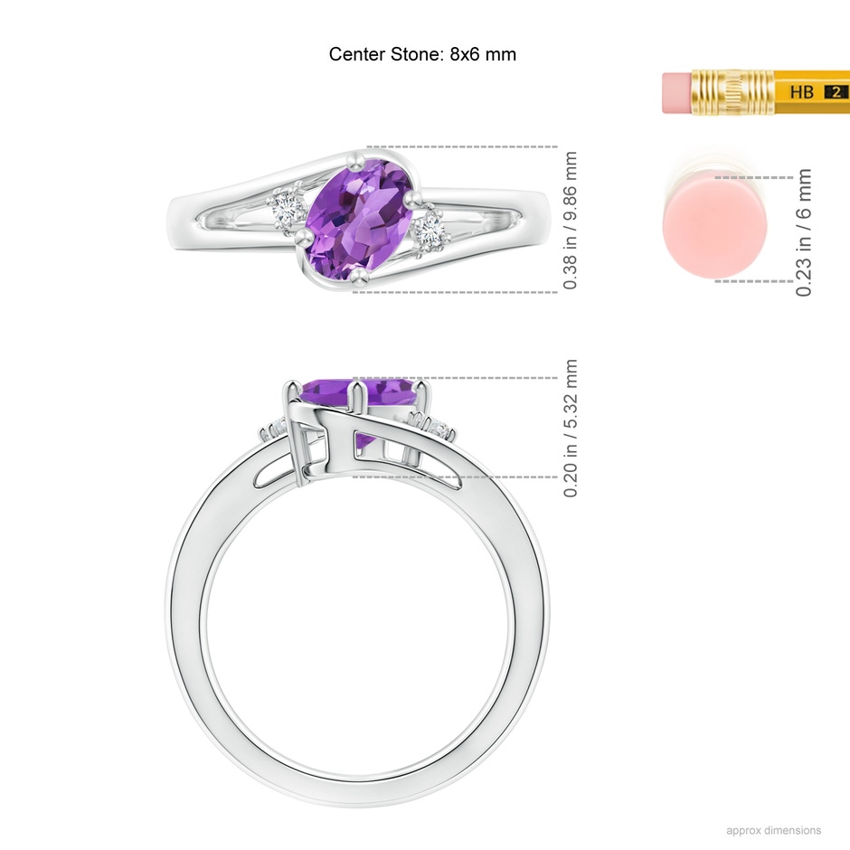 8x6mm AA Amethyst and Diamond Split Shank Ring in White Gold ruler