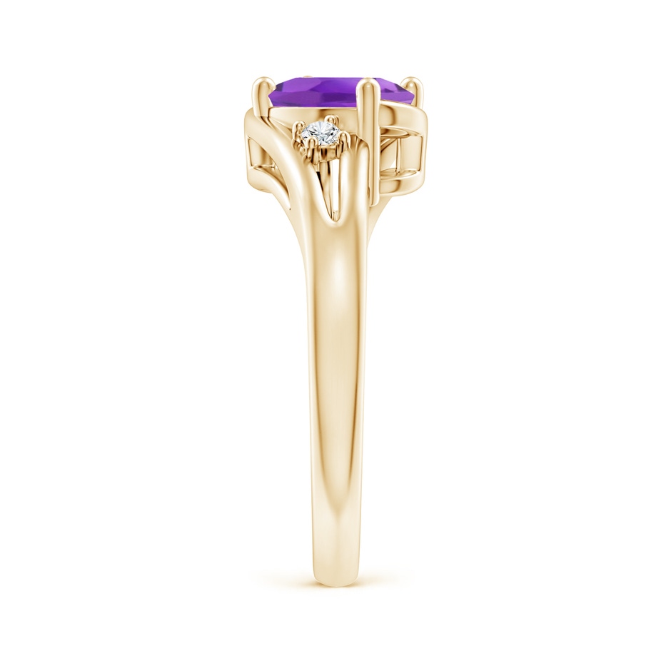 8x6mm AA Amethyst and Diamond Split Shank Ring in Yellow Gold side-2