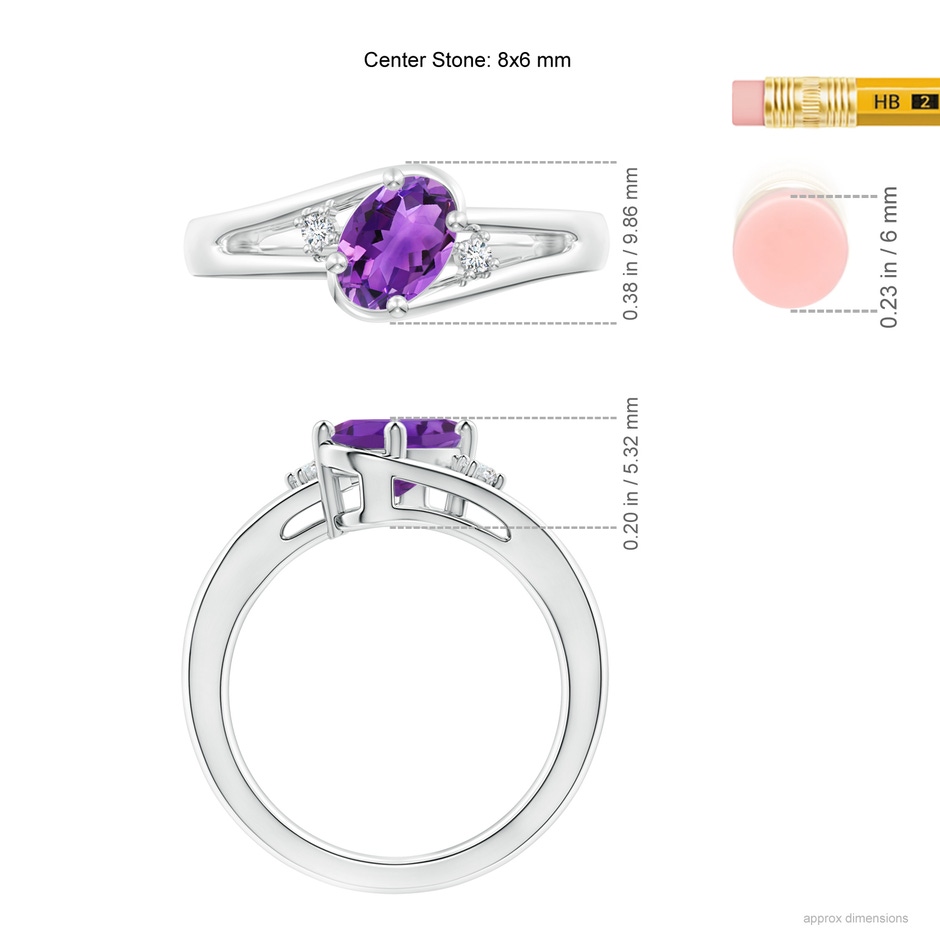 8x6mm AAA Amethyst and Diamond Split Shank Ring in P950 Platinum ruler