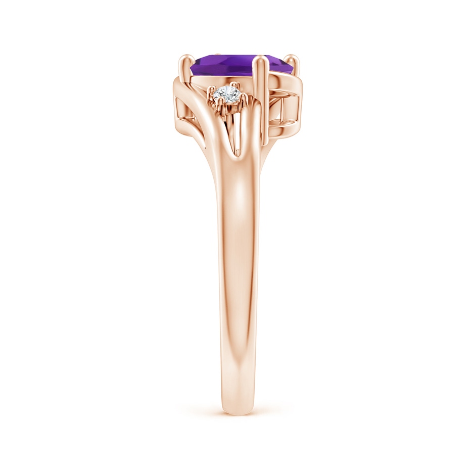 8x6mm AAA Amethyst and Diamond Split Shank Ring in Rose Gold side-2