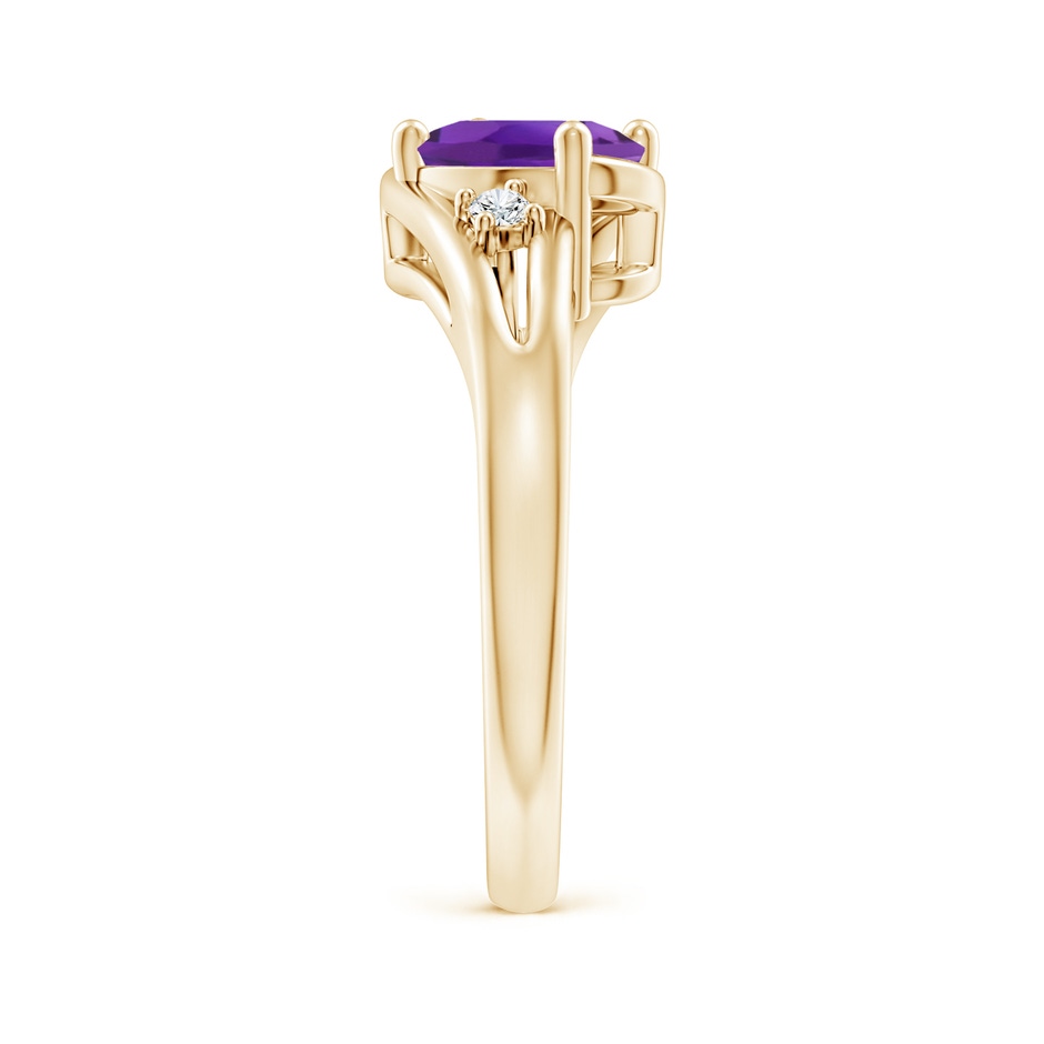8x6mm AAA Amethyst and Diamond Split Shank Ring in Yellow Gold side-2