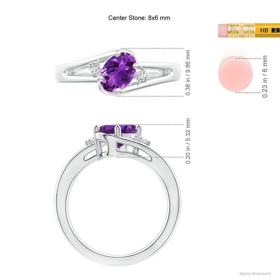 8x6mm AAAA Amethyst and Diamond Split Shank Ring in P950 Platinum ruler