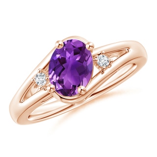 8x6mm AAAA Amethyst and Diamond Split Shank Ring in Rose Gold