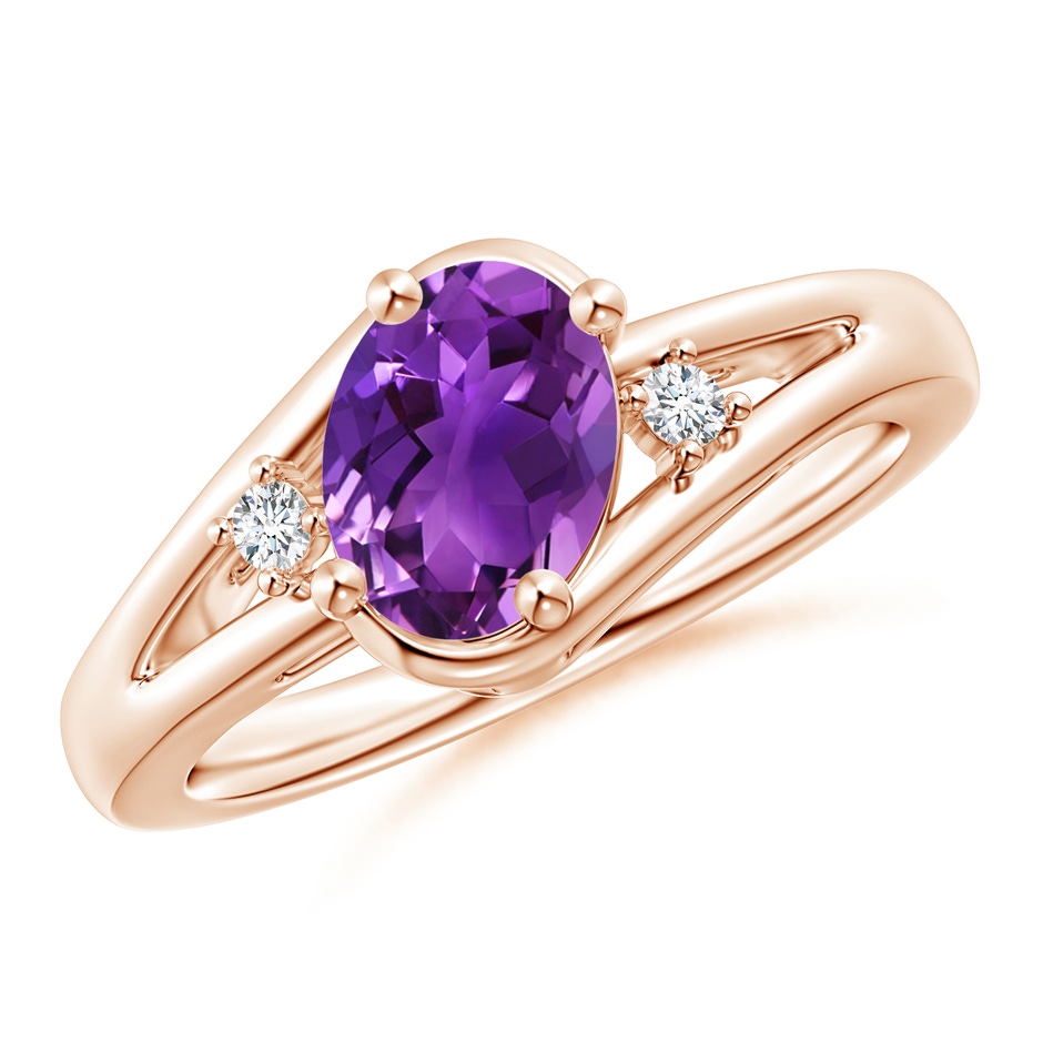 8x6mm AAAA Amethyst and Diamond Split Shank Ring in Rose Gold 