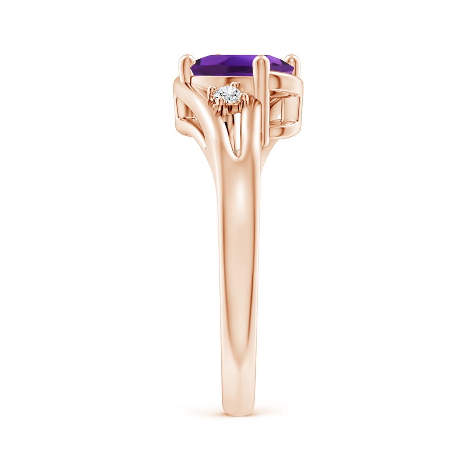 8x6mm AAAA Amethyst and Diamond Split Shank Ring in Rose Gold side-2