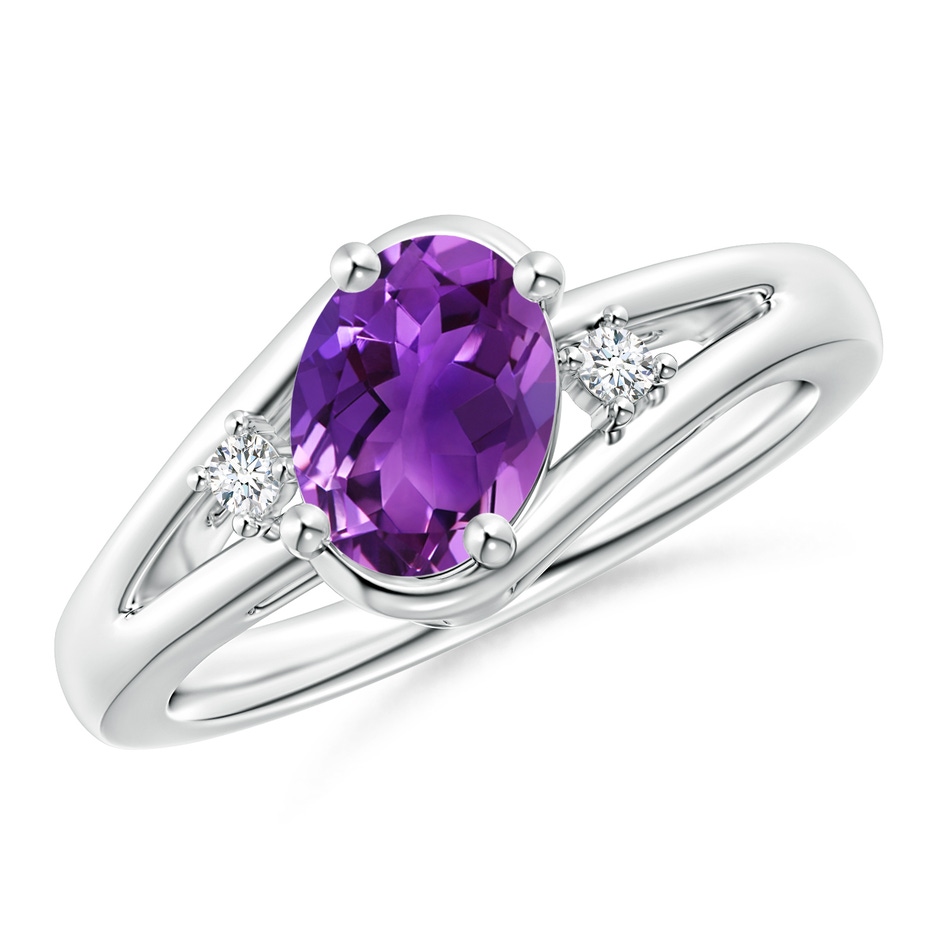 8x6mm AAAA Amethyst and Diamond Split Shank Ring in White Gold 