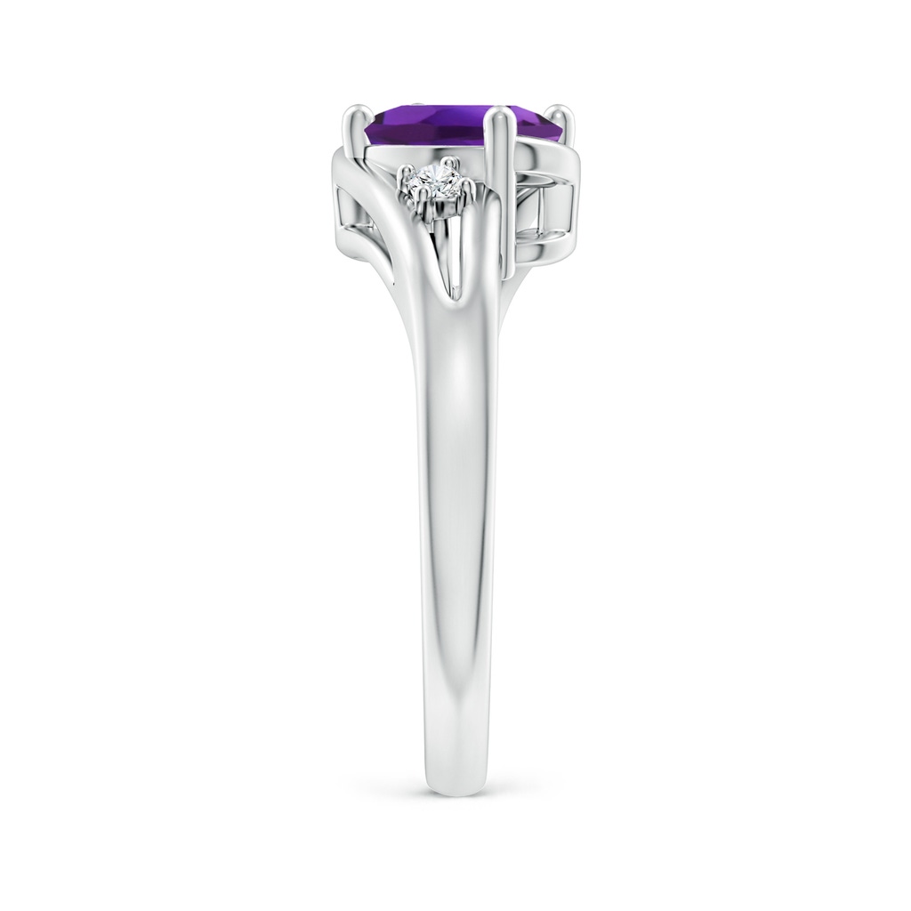 8x6mm AAAA Amethyst and Diamond Split Shank Ring in White Gold Side-2