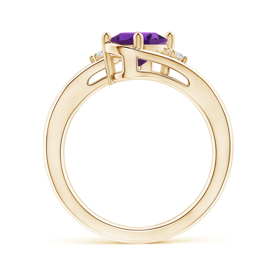 8x6mm AAAA Amethyst and Diamond Split Shank Ring in Yellow Gold side-1