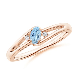 5x3mm AAA Aquamarine and Diamond Split Shank Ring in Rose Gold