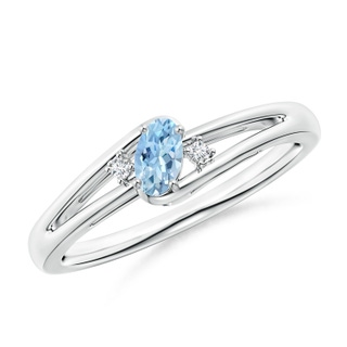 5x3mm AAA Aquamarine and Diamond Split Shank Ring in White Gold