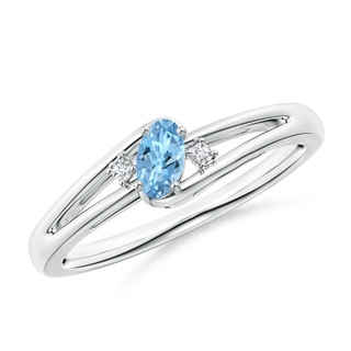 5x3mm AAAA Aquamarine and Diamond Split Shank Ring in White Gold