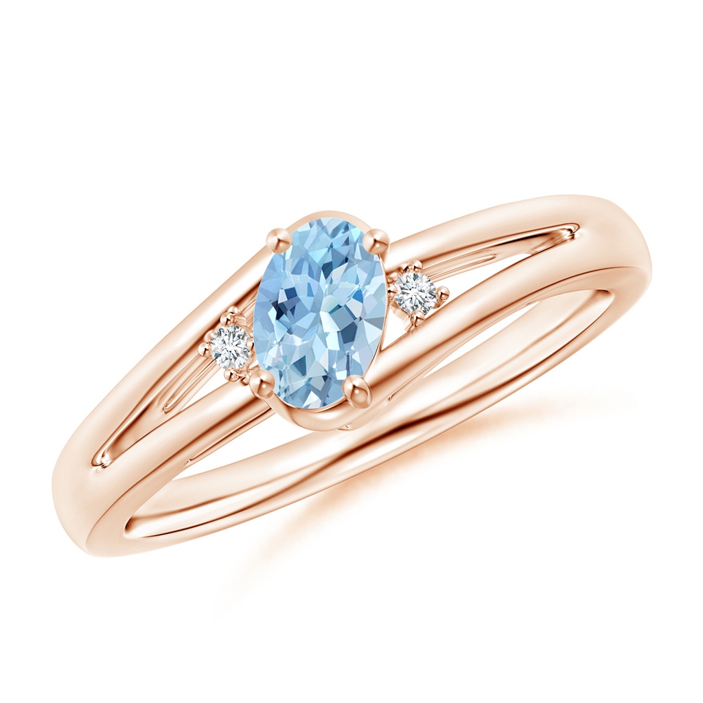 6x4mm AAA Aquamarine and Diamond Split Shank Ring in Rose Gold