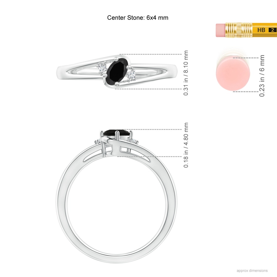 6x4mm AAA Black Onyx and Diamond Split Shank Ring in P950 Platinum ruler