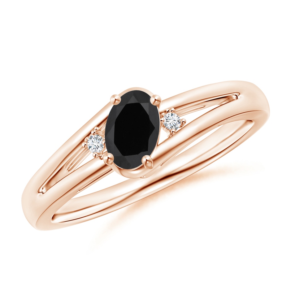 6x4mm AAA Black Onyx and Diamond Split Shank Ring in Rose Gold 