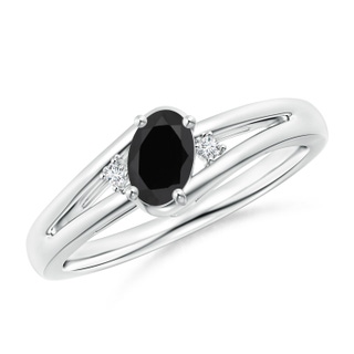 6x4mm AAA Black Onyx and Diamond Split Shank Ring in White Gold