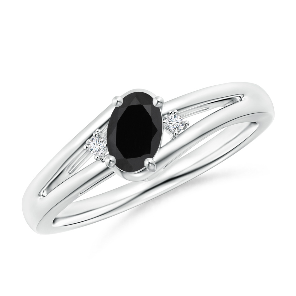 6x4mm AAA Black Onyx and Diamond Split Shank Ring in White Gold 