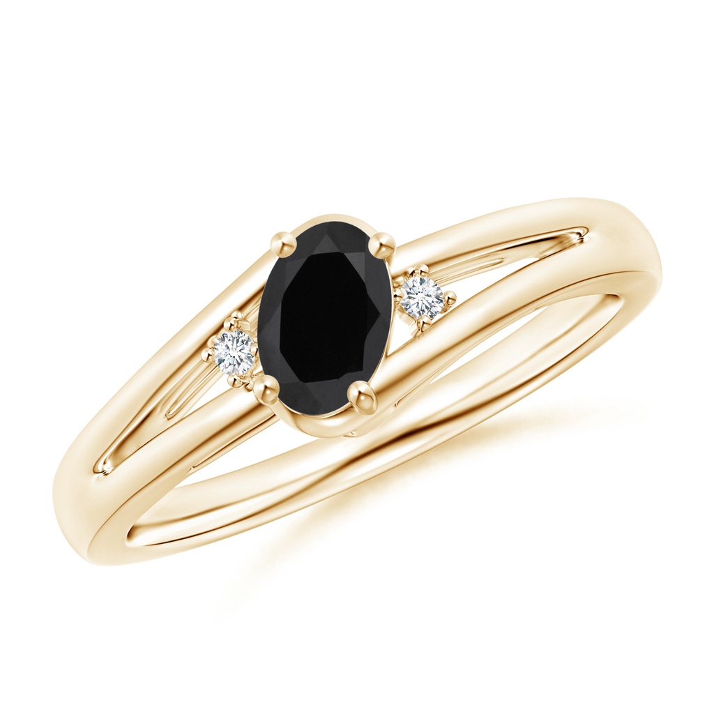 6x4mm AAA Black Onyx and Diamond Split Shank Ring in Yellow Gold