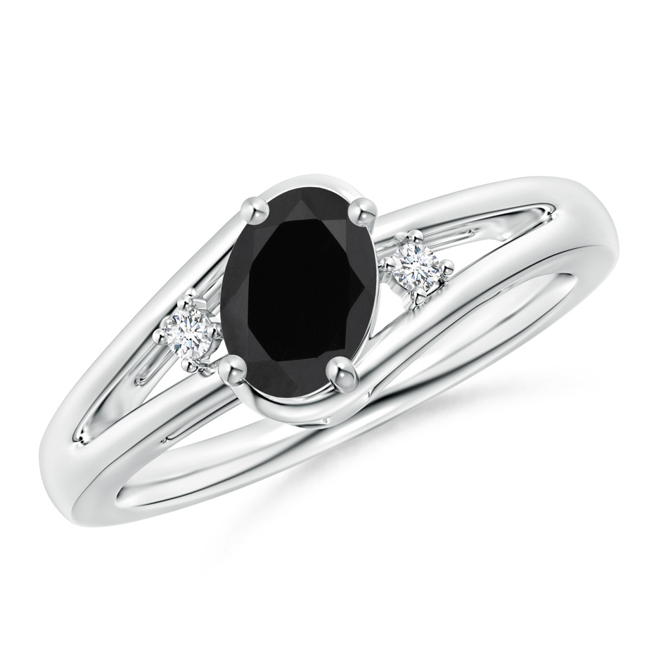 7x5mm AAA Black Onyx and Diamond Split Shank Ring in P950 Platinum 