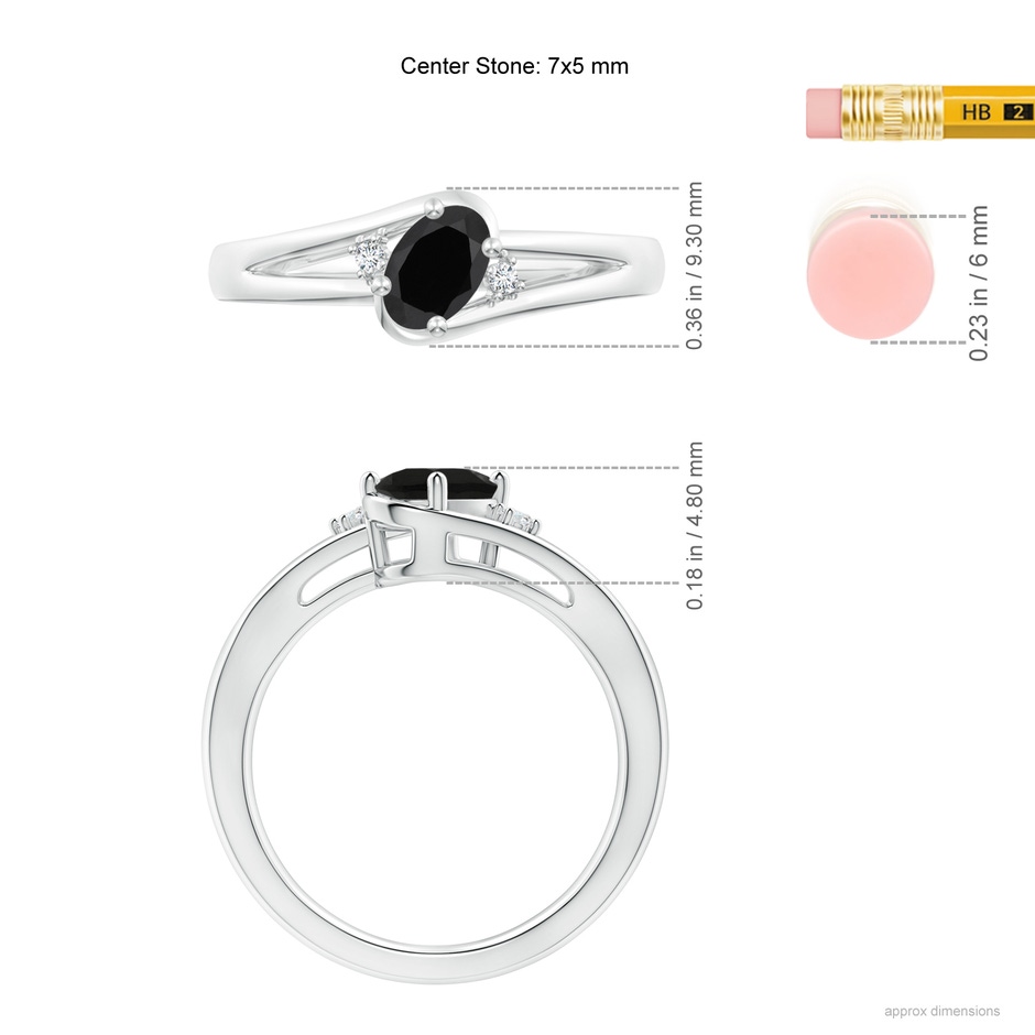 7x5mm AAA Black Onyx and Diamond Split Shank Ring in P950 Platinum ruler