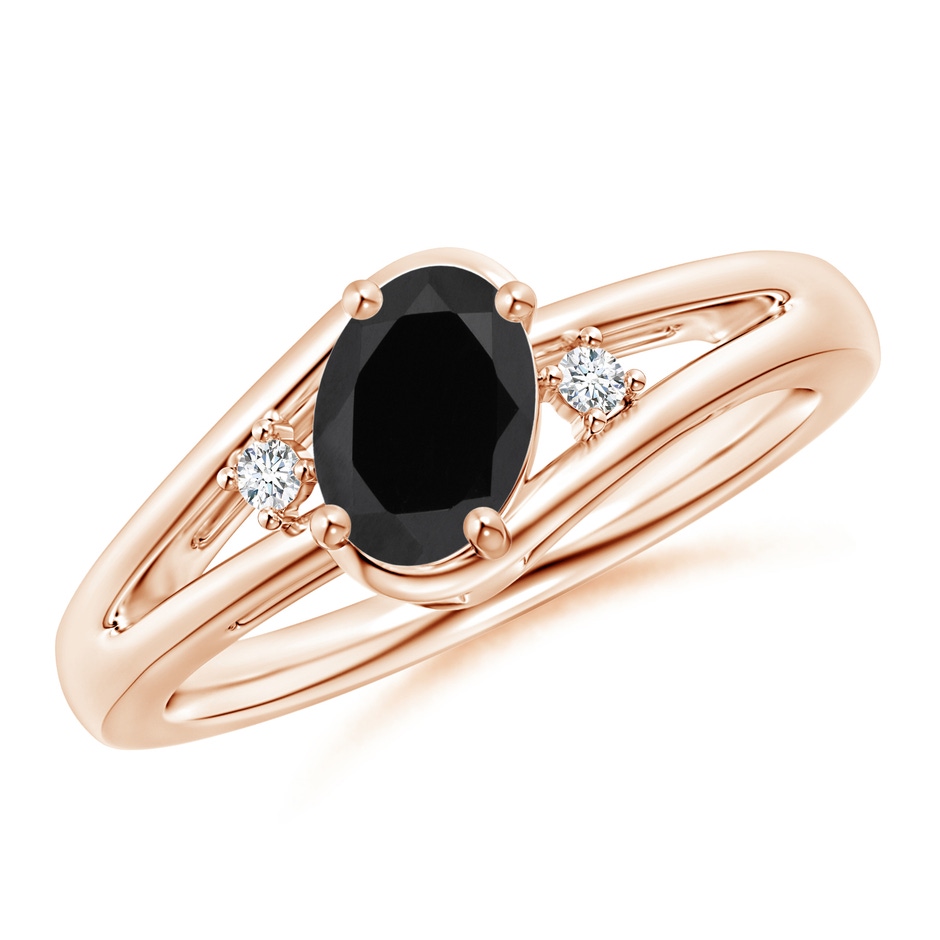 7x5mm AAA Black Onyx and Diamond Split Shank Ring in Rose Gold 