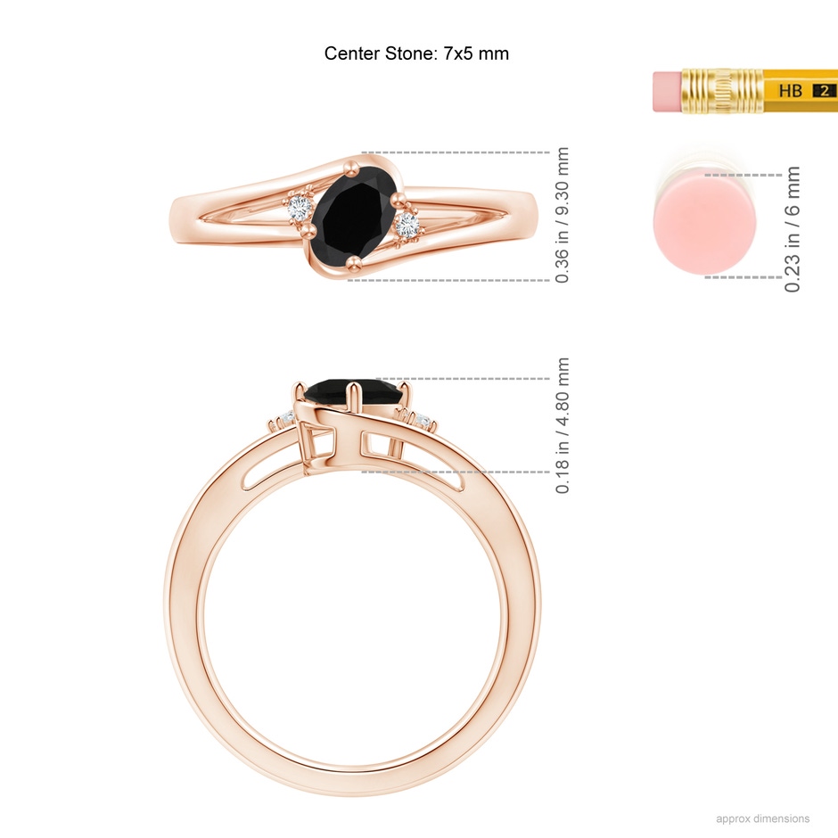 7x5mm AAA Black Onyx and Diamond Split Shank Ring in Rose Gold ruler