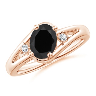 8x6mm AAA Black Onyx and Diamond Split Shank Ring in Rose Gold