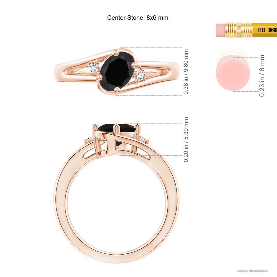 8x6mm AAA Black Onyx and Diamond Split Shank Ring in Rose Gold ruler