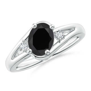 8x6mm AAA Black Onyx and Diamond Split Shank Ring in White Gold