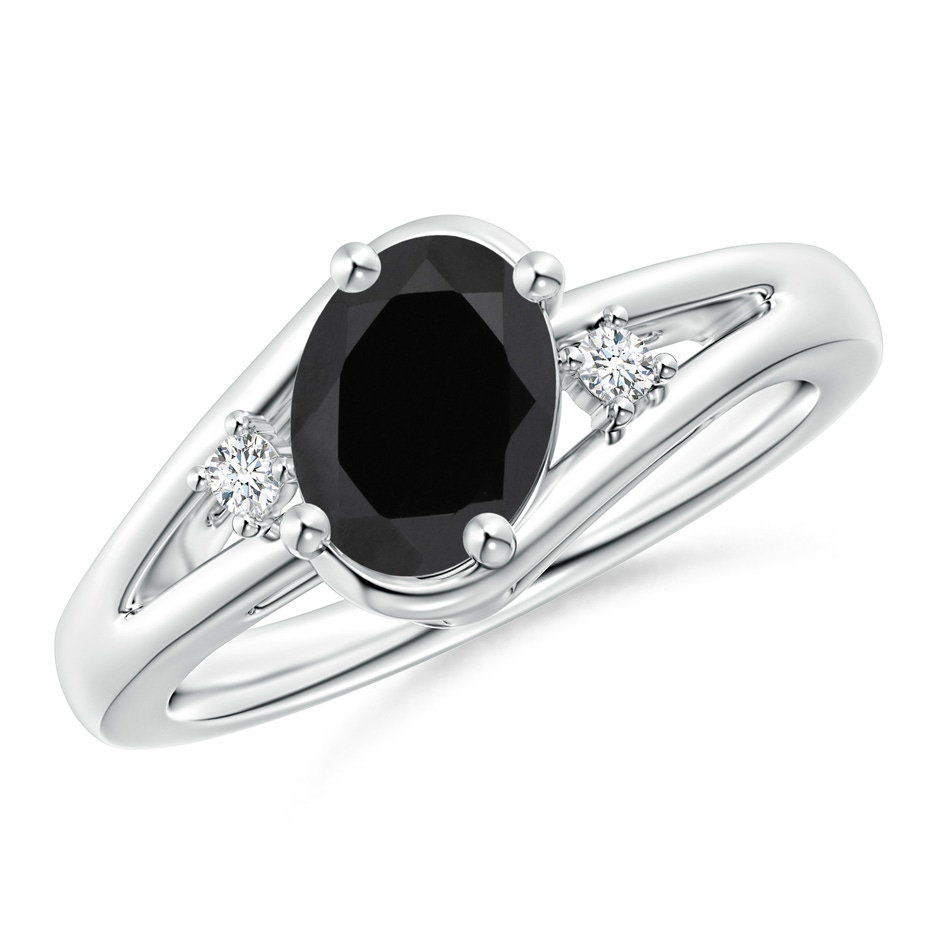 8x6mm AAA Black Onyx and Diamond Split Shank Ring in White Gold 