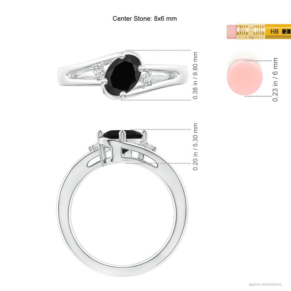 8x6mm AAA Black Onyx and Diamond Split Shank Ring in White Gold ruler