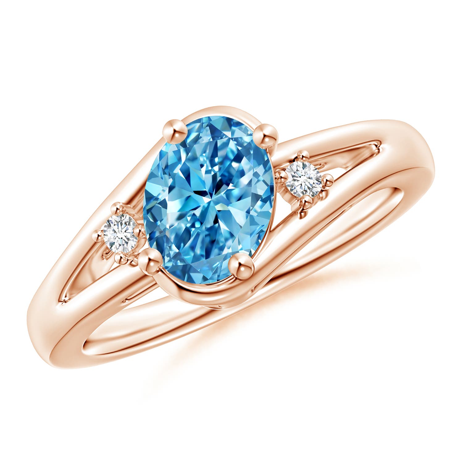 Angara 1.24 CTW Prong-Set Fancy Intense Blue and White Diamond Split Shank Engagement Ring in 14K Rose Gold