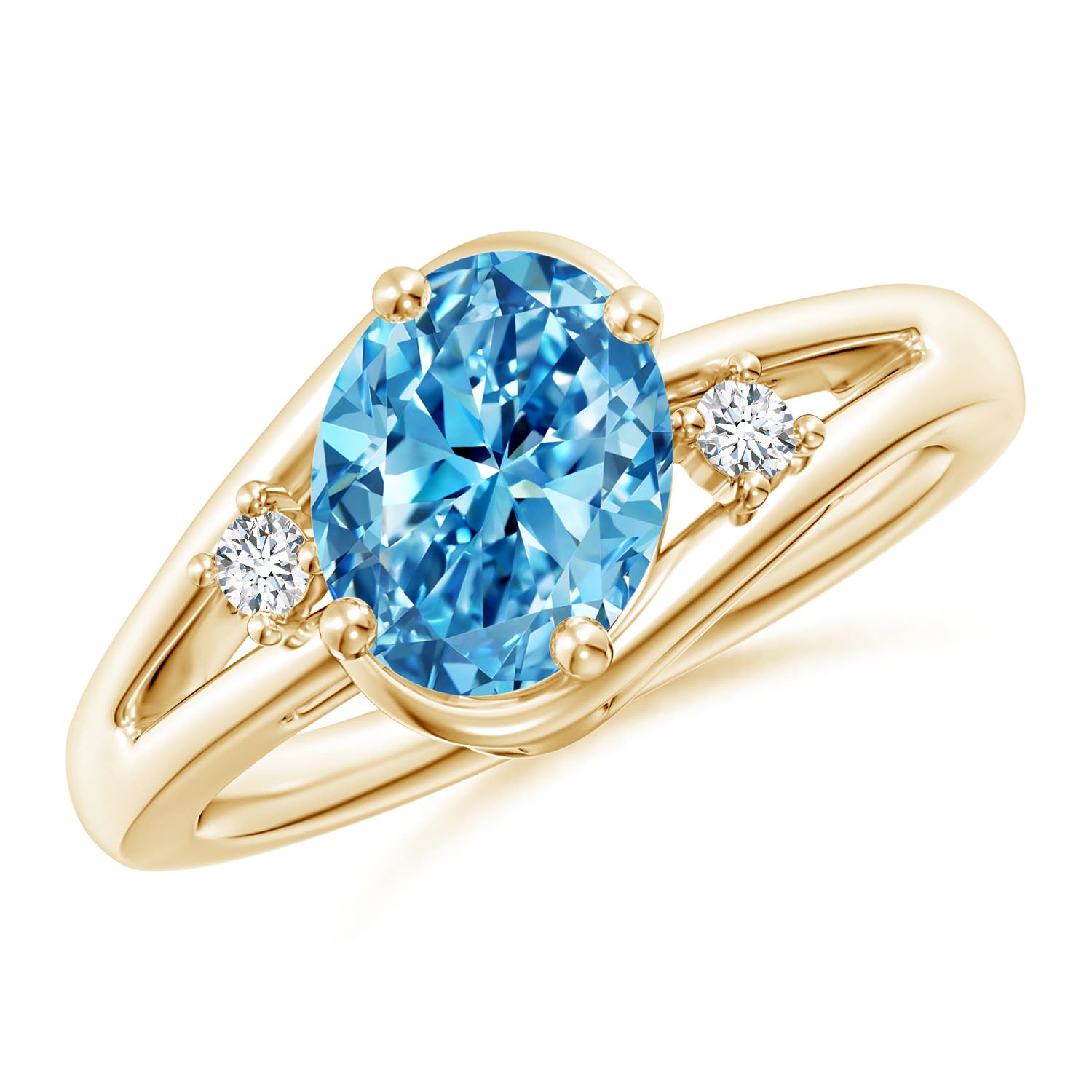Angara 1.97 CTW Prong-Set Fancy Intense Blue and White Diamond Split Shank Engagement Ring in 18K Yellow Gold