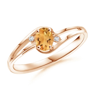 5x3mm A Citrine and Diamond Split Shank Ring in 9K Rose Gold