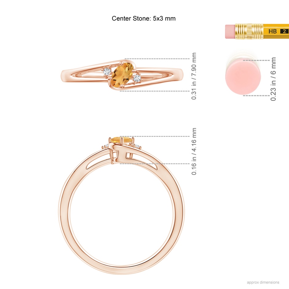 5x3mm A Citrine and Diamond Split Shank Ring in Rose Gold Ruler
