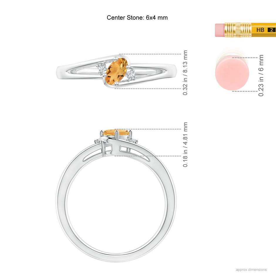 6x4mm A Citrine and Diamond Split Shank Ring in White Gold ruler