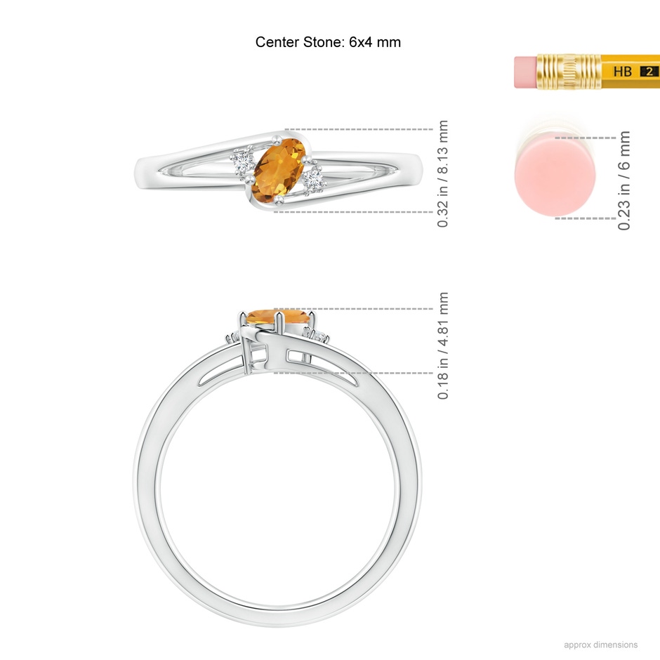 6x4mm AA Citrine and Diamond Split Shank Ring in White Gold ruler