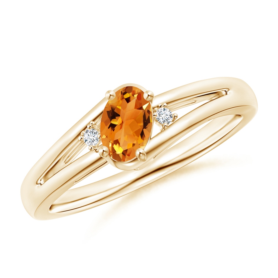 6x4mm AAA Citrine and Diamond Split Shank Ring in Yellow Gold 