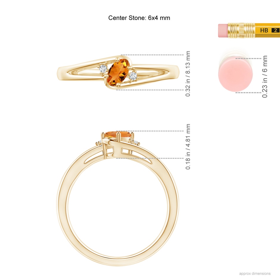 6x4mm AAA Citrine and Diamond Split Shank Ring in Yellow Gold ruler