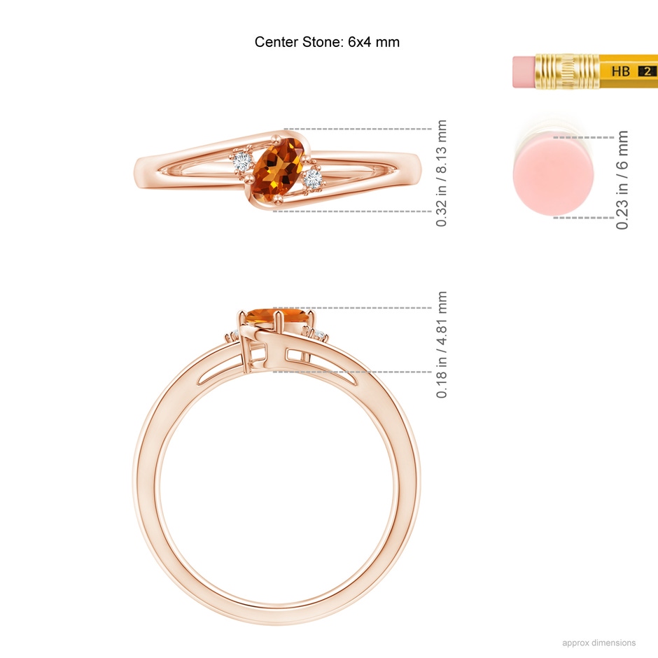 6x4mm AAAA Citrine and Diamond Split Shank Ring in Rose Gold Ruler