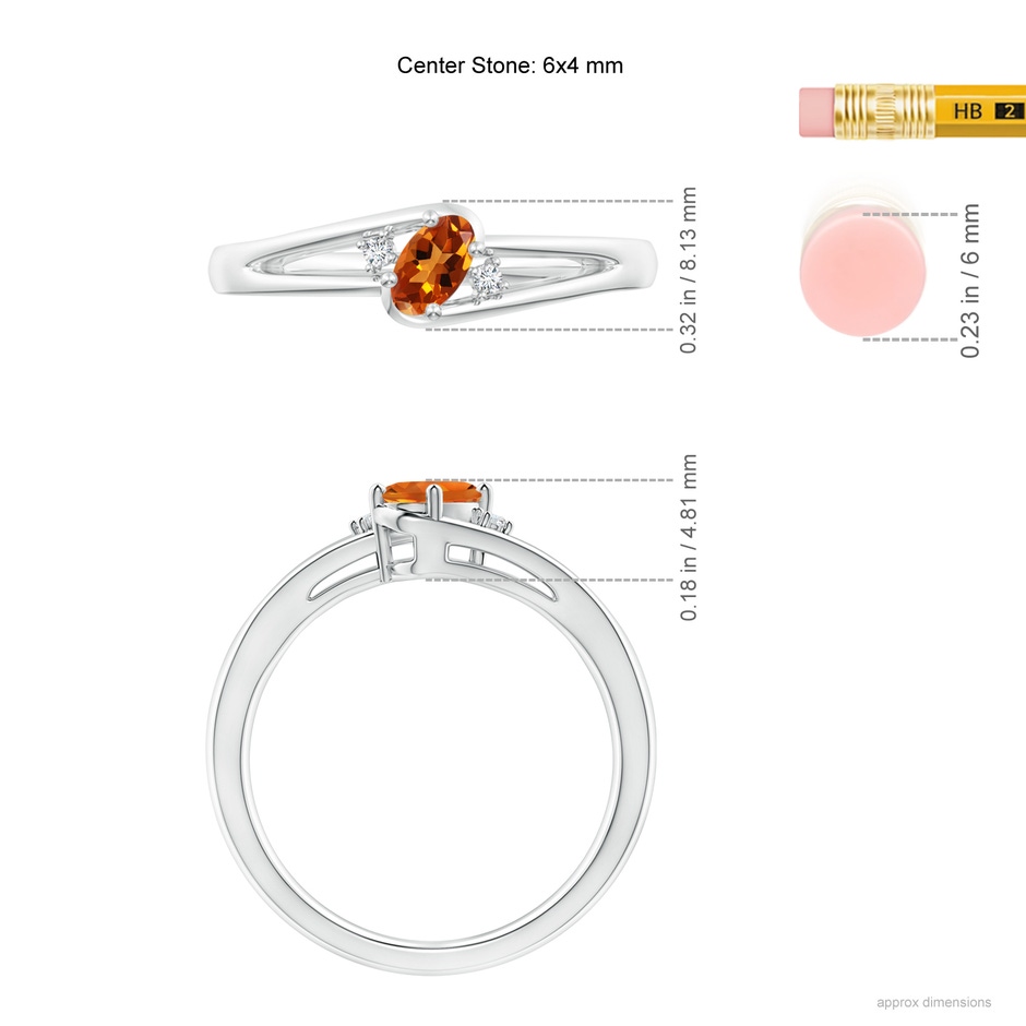 6x4mm AAAA Citrine and Diamond Split Shank Ring in White Gold Ruler