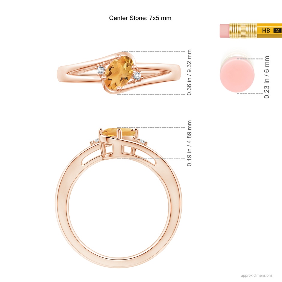 7x5mm A Citrine and Diamond Split Shank Ring in Rose Gold Ruler
