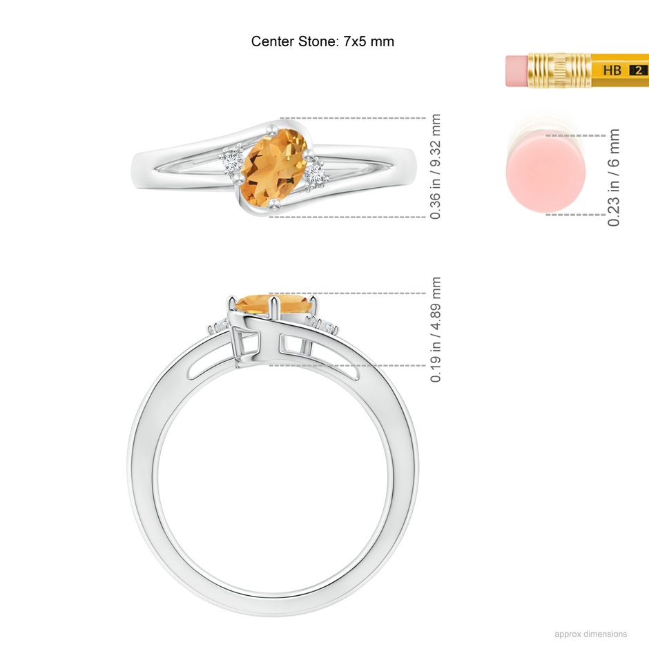 7x5mm A Citrine and Diamond Split Shank Ring in White Gold ruler